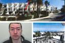 Eamonn Burns with pictures of his £70,000 Cyprus apartment Pictures: WILTSHIRE POLICE