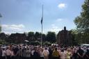 Wiltshire Police colleagues gather for the one minute silence to honour the victims of the Manchester Arena attack