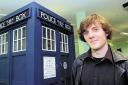 Luke Palmer with his TARDIS-shaped garden shed