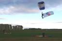 Members of the Royal British Legion’s Jump4Heroes team arrive at Stonehenge this morning. Picture by Elizabeth Kemble