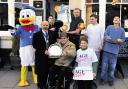 Donald Duck Simon Byrd, Andy Stickley of North Wessex Training E2E, Mike Wright, William Wright, Leon Bryant, Deputy Mayor Pete Smith, John Kelsey and Emily Cole of Age Concern