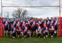 Pewsey Vale Rugby Football Club first XV celebrate winning the Dorset and Wiltshire Two North league title