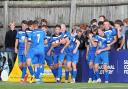 Chippenham celebrate their late winner against Dulwich Hamlet in National League South on Saturday Photo: Richard Chappell