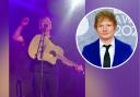 Luke Gittins on stage in Berlin and (inset) Ed Sheeran