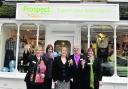 Celebrating the Prospect Hospice shop opening in Marlborough are, from left, area managers Donna Rogers, left, and Barbara Greener, store manager Carol Gillett, head of retail Susan Hedson-Wright and Diane Green, the covering assistant manager