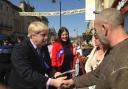 Boris Johnson with Conservative candidate Michelle Donelan meets members of the public in Chippenham today. By Julie Armstrong