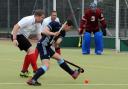 Wootton Bassett’s Kristian Mansfield fires towards goal during his side’s 4-2 Central One victor Somerset Gryphons