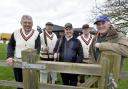 Members and Supporters of Bishop Cannings CC organise a Clay Pigeon Shoot at Wellington Barn Calstone to raise funds for Julia's House. L-R  Ed Davies, David Sheppard,  Kevin Savery, Nick Cordel and Pat Maundrell Owner of Wellington Barn.  Pics by