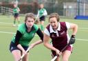 Marlborough 3’s Helena Clarke (green) challenges Corsham 2’s Carol Johnson during Corsham’s 5-0 Wessex Division Two victory on Saturday. PICTURE: VICKY SCIPIO