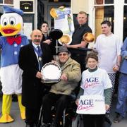 Donald Duck Simon Byrd, Andy Stickley of North Wessex Training E2E, Mike Wright, William Wright, Leon Bryant, Deputy Mayor Pete Smith, John Kelsey and Emily Cole of Age Concern