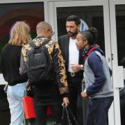 Richie  Anderson  with Giovanni  Pernice outside the school in Devizes