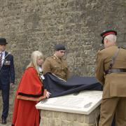 Marlborough Mayor Cllr Lisa Farrell unveils the memorial with Master General of Logistics Simon Hutchings