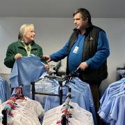 Ruksak manager Martin Gainey with his wife Jenny, who is a volunteer at the charity which delivers donated items such as school uniforms to families in crisis across Wiltshire