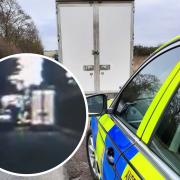 The van driver was stopped by police after they witnessed a 'careless' manoeuvre (inset)