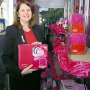 Julie Palmer with her pink display at ES Electrical