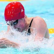 Hannah Miley in 200m IM action in the Aquatics Centre this morning