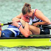 Heather Stanning (front) and Helen Glover celebrate after their victory