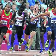 Danny Talbot (far right) makes the ill-fated handover to teammate Adam Gemili during last Friday’s 4x100m relay heat in which Great Britain were disqualified