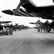 Stirling bombers at Keevil Airfield before their D-Day missions