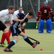 Wootton Bassett’s Kristian Mansfield fires towards goal during his side’s 4-2 Central One victor Somerset Gryphons