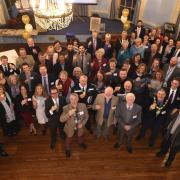Group shot of staff Current and past with their guests raising a toast to the Wilts Gazette. Pic: Diane Vose