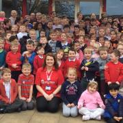Pupils and staff at Corsham Regis after their Julia's House fundraising event
