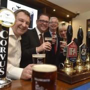 Wadworths are brewing a new beer to celebrate the 200th Anniversary of the Wiltshire Gazette. Proceeds from the Beer will go towards Julias House Charity..Paul Sullivan from Wadworths, Group Editor Gary Lawrence, Ged Mongomery from Julias House and Angie