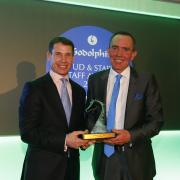 Rory O’Dowd (right) receives his award from champion jump jockey Richard Johnson