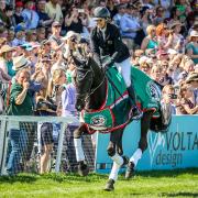 Jonelle Price and Classic Moet on their lap of honour after winning the Badminton Horse Trials. Picture: ALEX KENNEDY.
