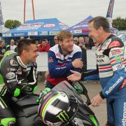 Leon Haslam, Ian Hutchinson and Freddie Spencer at Castle Combe's Grand National meeting. Picture: EDP Photo News
