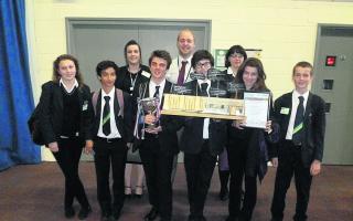 Front, from left, Elizabeth Turner, Daniel Patel, Charlie Major, Archie Robinson, Lexi Fellows and Harrison France with Caroline Saunders, Tom Wilson and Ellie Powers of First Great Western. The team won the People’s Choice award, voted for by the
