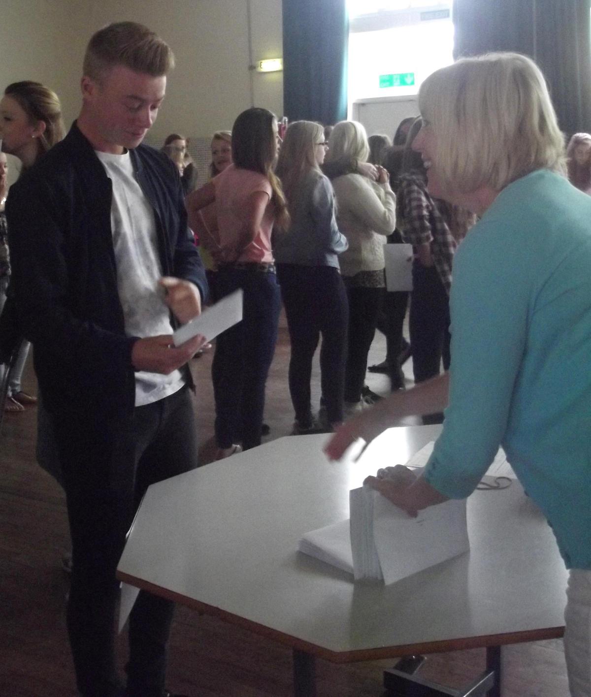 Braydon Forest- Julie handing out results to Elliot Mayo