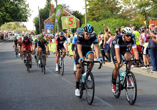 Riders and fans at the Tour of Britain in Devizes