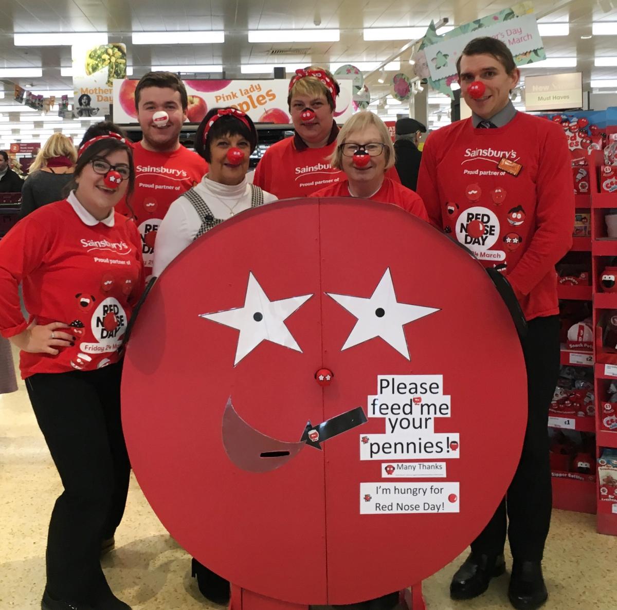 Staff at Sainsbury's in Chippenham prepare for Red Nose Day
