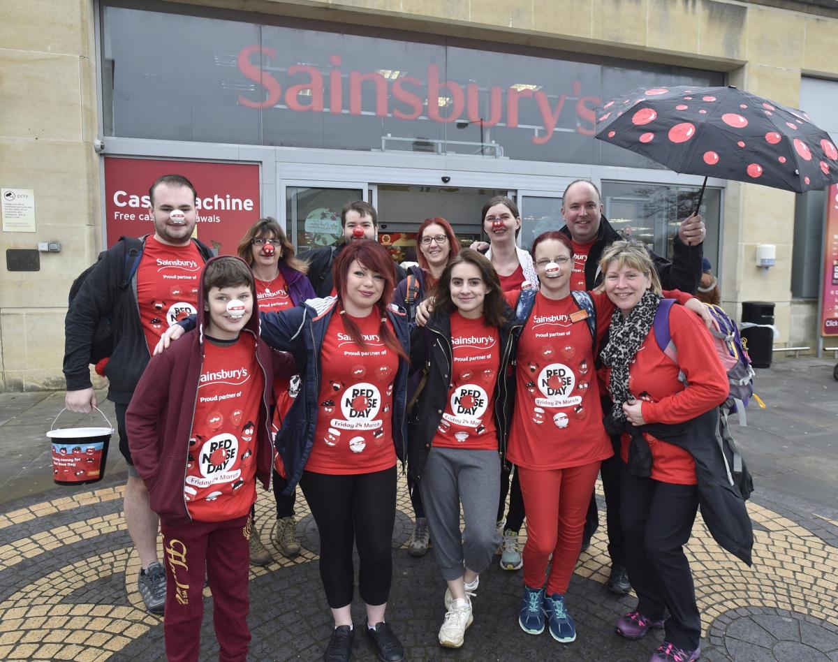 Staff from Sainsbury's in Calne taking part in a hike for Red Nose Day. Picture by Diane Vose