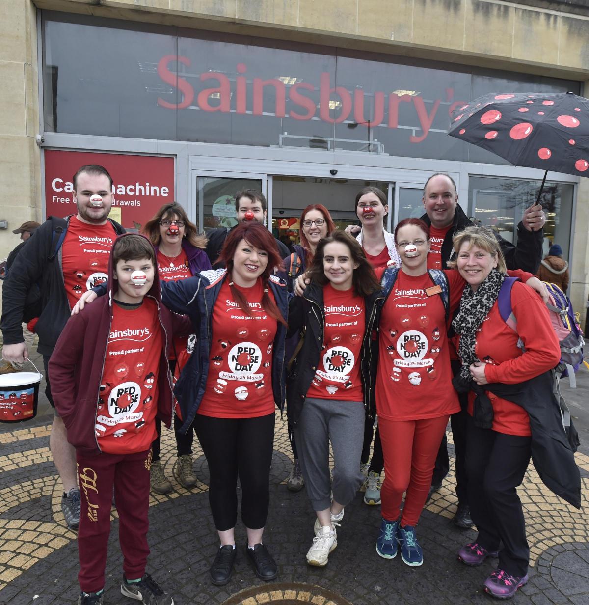 Staff from Sainsbury's in Calne taking part in a hike for Red Nose Day. Picture by Diane Vose DV5504/02