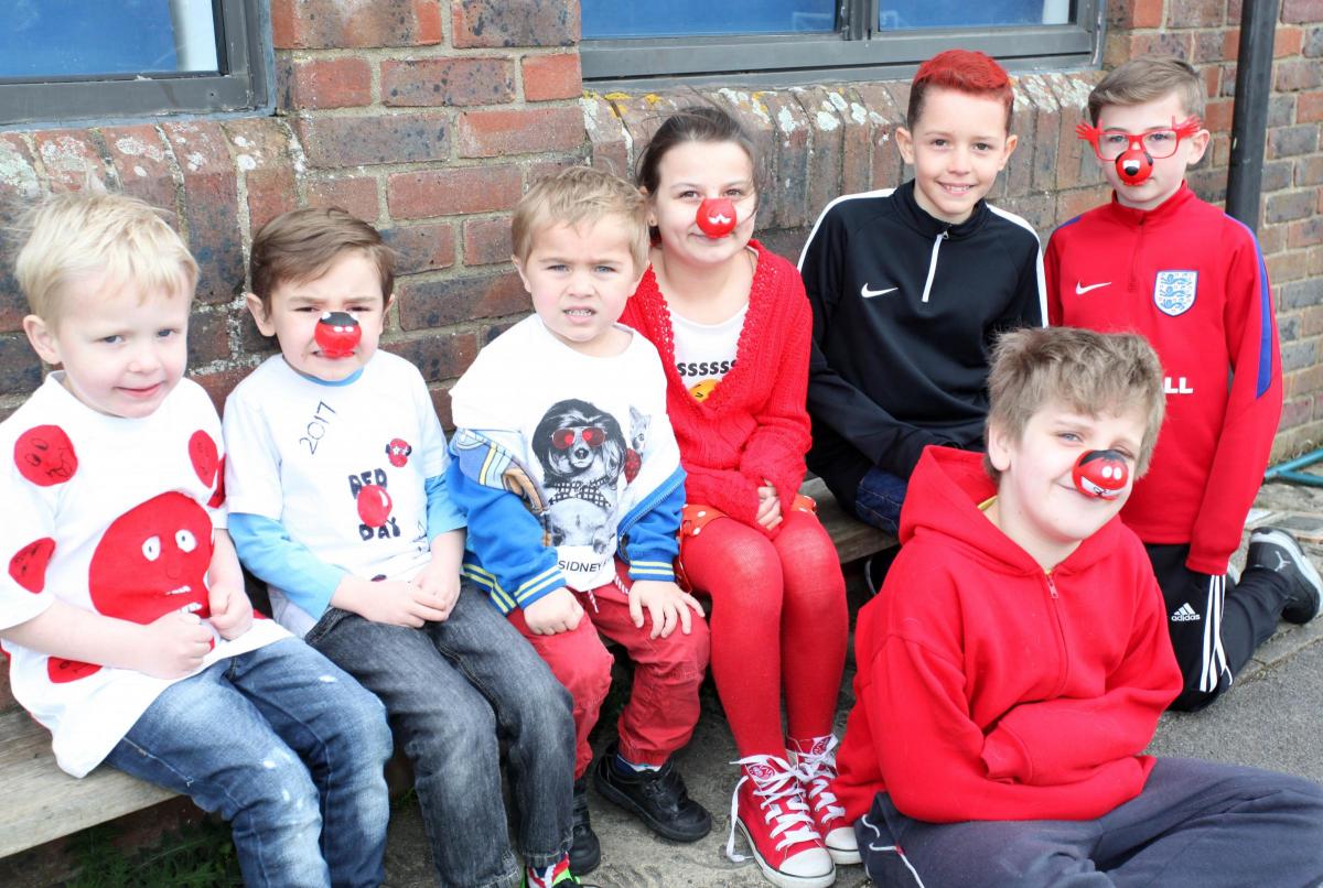 Pupils from Pewsey Primary School dress up for Red Nose Day. Picture by Vicky Scipio