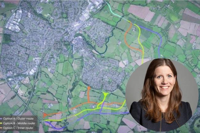 Future Chippenham project road route options with Michelle Donelan MP inset