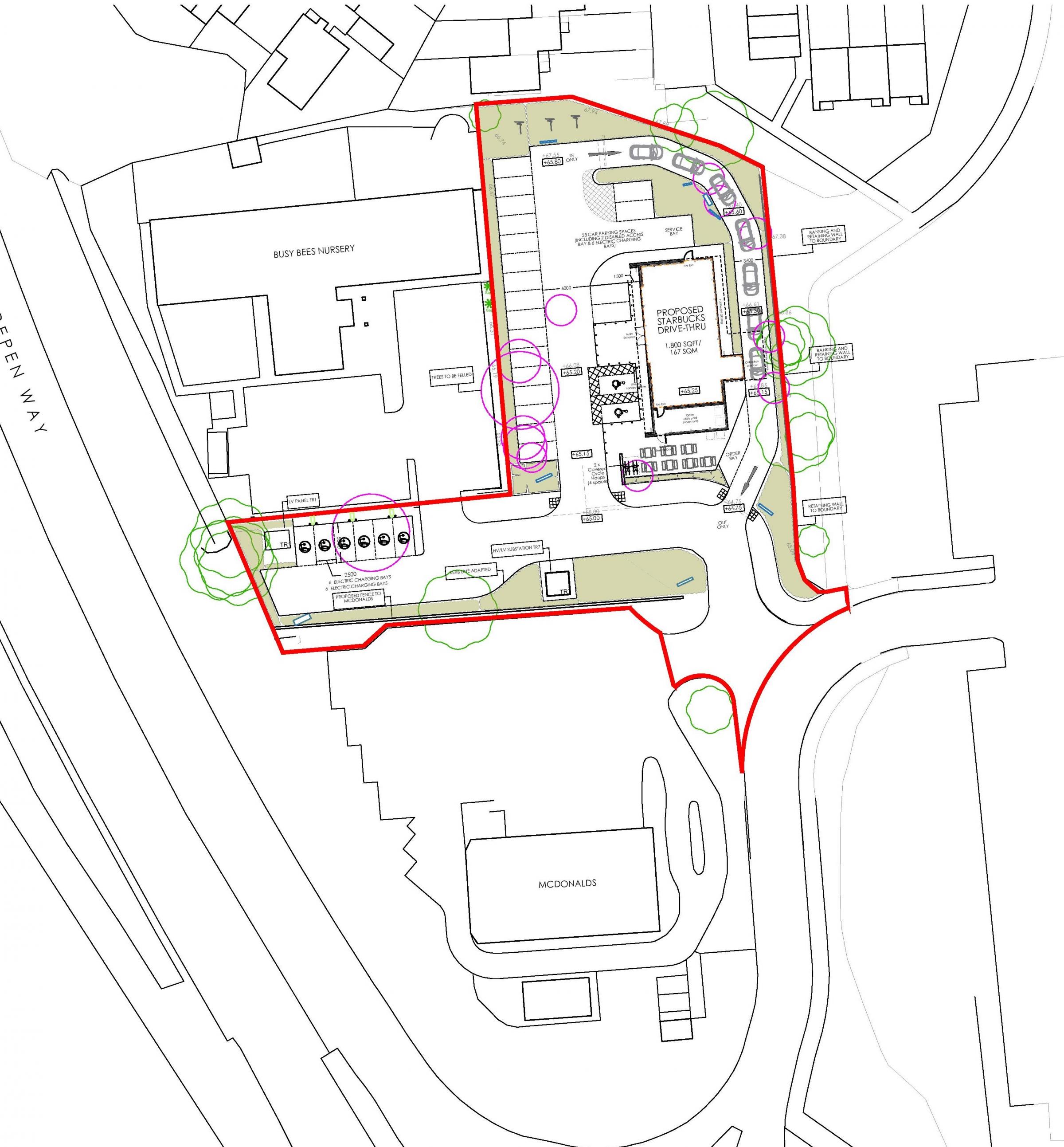 Proposed site plan for Bath Rd Starbucks drive-thru