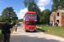 Imber Open Day 23 - a bus arrives at Imber onward bound for Chitterne