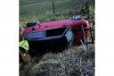 The crash scene in a ditch off the A346 near Marlborough. Photo: DWFRS