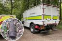 The bomb disposal van and the 'bomb' (inset)