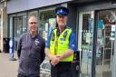 Staff and police outside the Corsham Co-op store