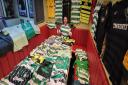 Celtic shirt collection at the Kop Bar