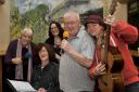 A launch event at Munro's Cafe, Chippenham for a new music, arts and drama festival, ChippFest.  Pictured are artists, from left, Sharmain Washbourne (presenter), Sue Simmons (poet), April Fool (aka April Barlow, artist), Andy Thatcher (owner/presenter) a