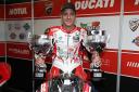 Tommy Bridewell celebrates his podium finishes at Oulton Park. Picture: ducatiukracing.com