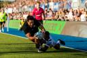 Saracens' Sean Maitland scores their seventh try during the Gallagher Premiership match at Allianz Park, London. PRESS ASSOCIATION Photo. Picture date: Saturday September 29, 2018. See PA story RUGBYU Saracens. Photo credit should read: Paul