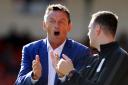 STFC v Oldham           Pic Dave Evans          29.09.18.Phil Brown swaps opinions with the fourth official..