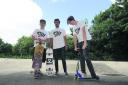 Tyler Shurmer, Jacob Weaver and Ellis Welch prepare for the skating, BMX and scooter competition