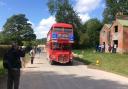 Imber Open Day 23 - a bus arrives at Imber onward bound for Chitterne